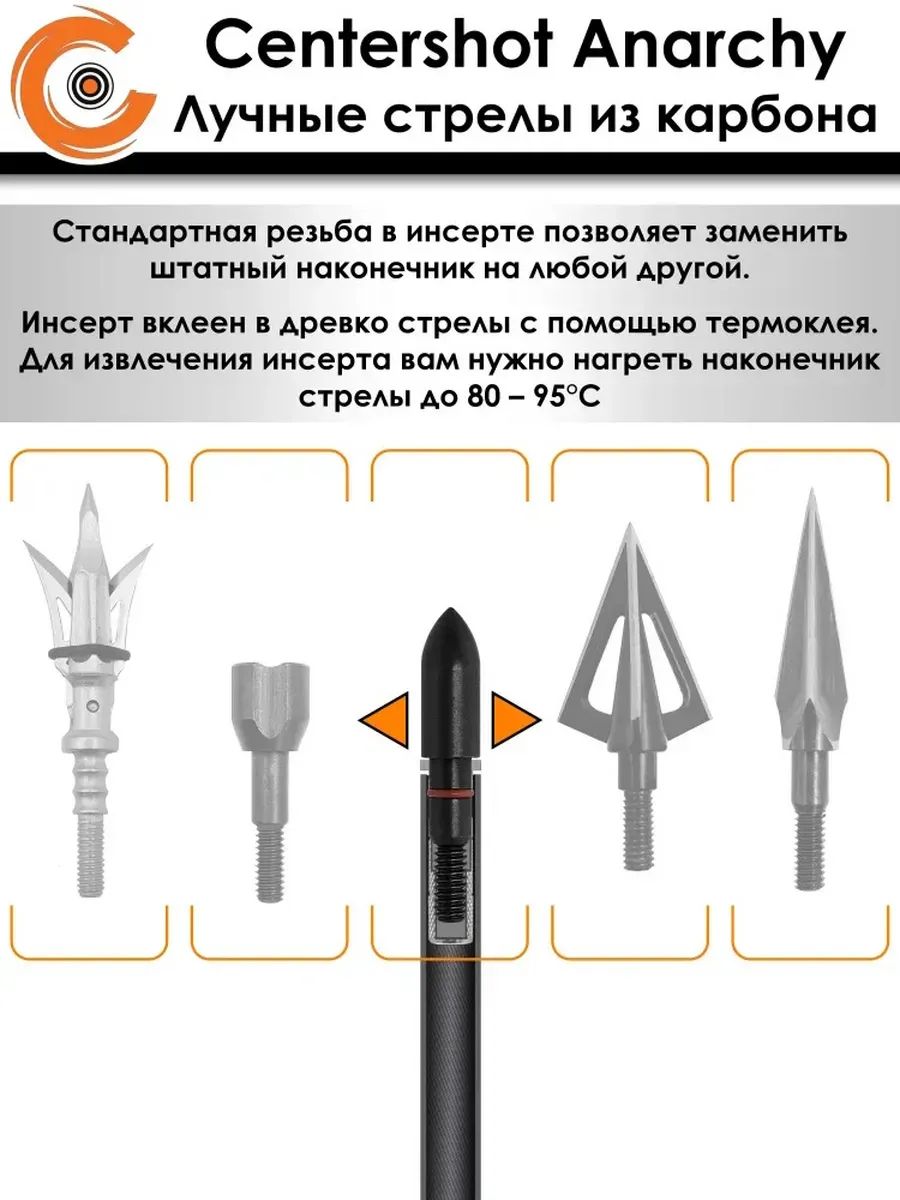 Стрела лучная карбоновая Centershot Anarchy 400 натуральное оперение (3 шт) — изображение 16