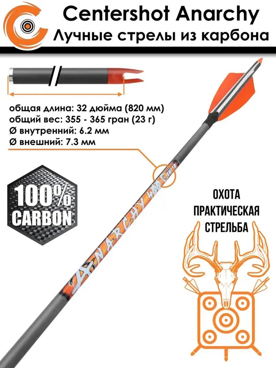 Стрела лучная карбоновая Centershot Anarchy 400 натуральное оперение (3 шт) — изображение 12