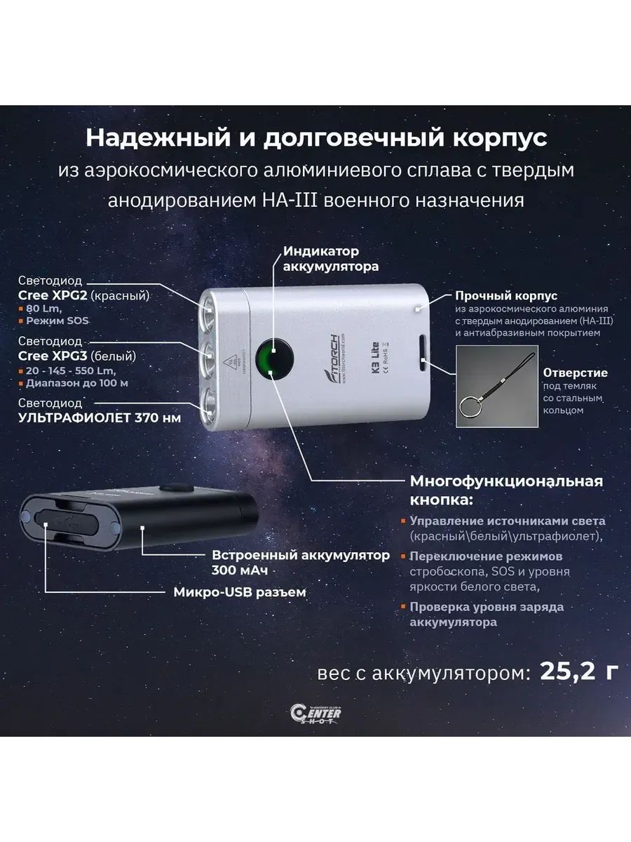 Фонарь-брелок FiTorch K3 Lite (серебристый) — изображение 11