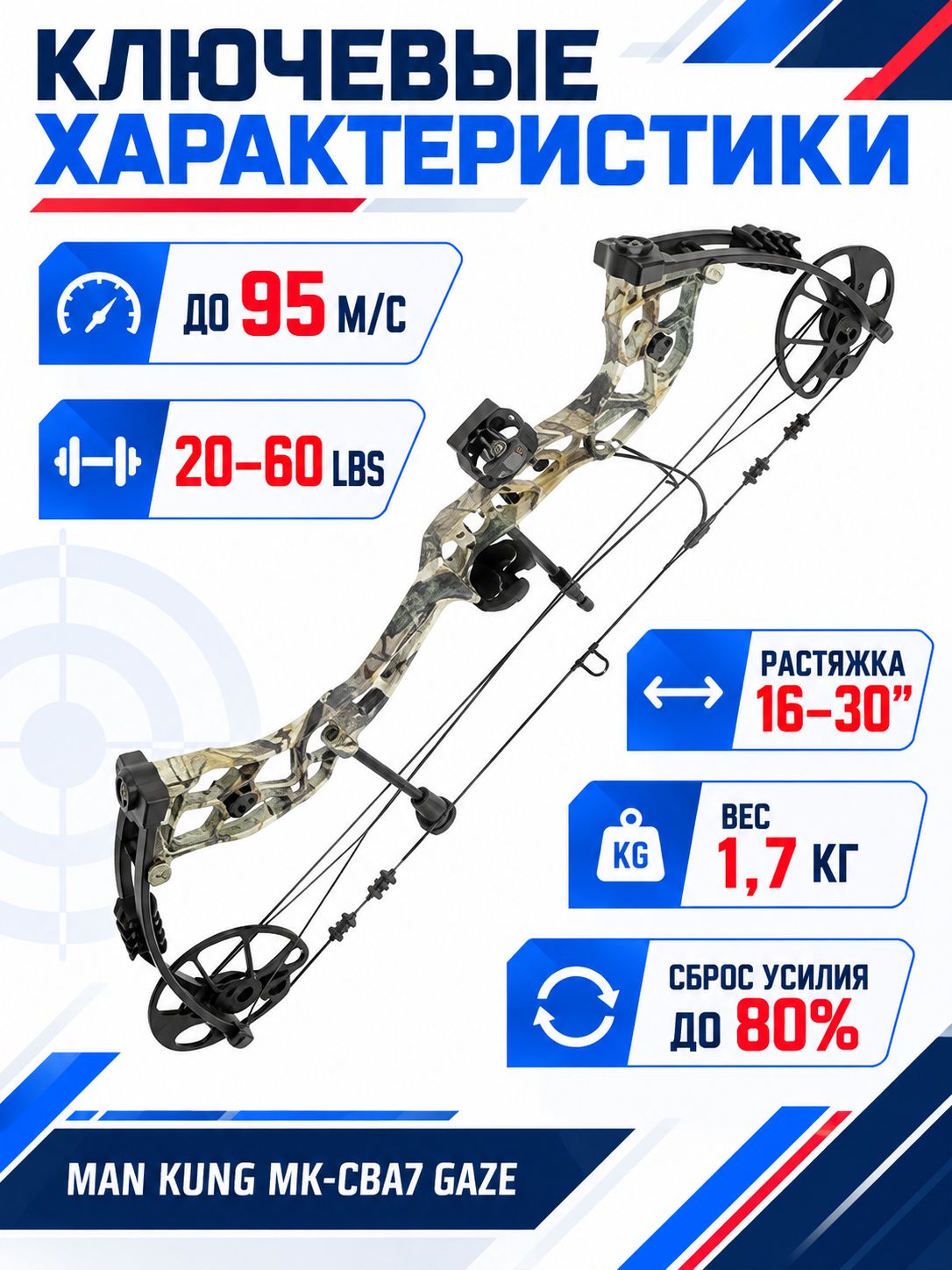 Лук блочный MK-CBA7 Gaze 60 Lbs, 16"- 30" (камуфляж) — изображение 2