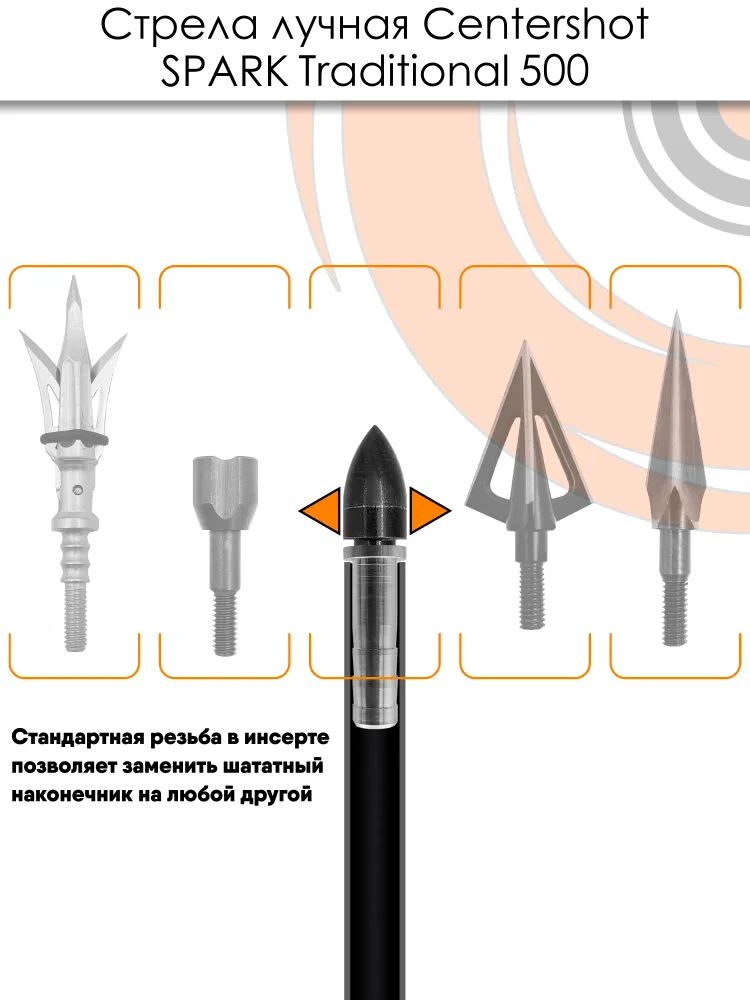 Стрела лучная фибергласс Spark 500 (натуральное оперение 4"), 6 шт — изображение 7