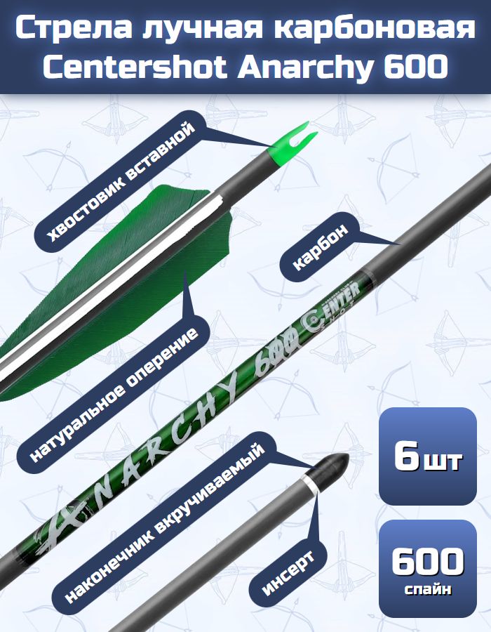 Стрела лучная карбоновая Centershot Anarchy 600 (натуральное оперение)
