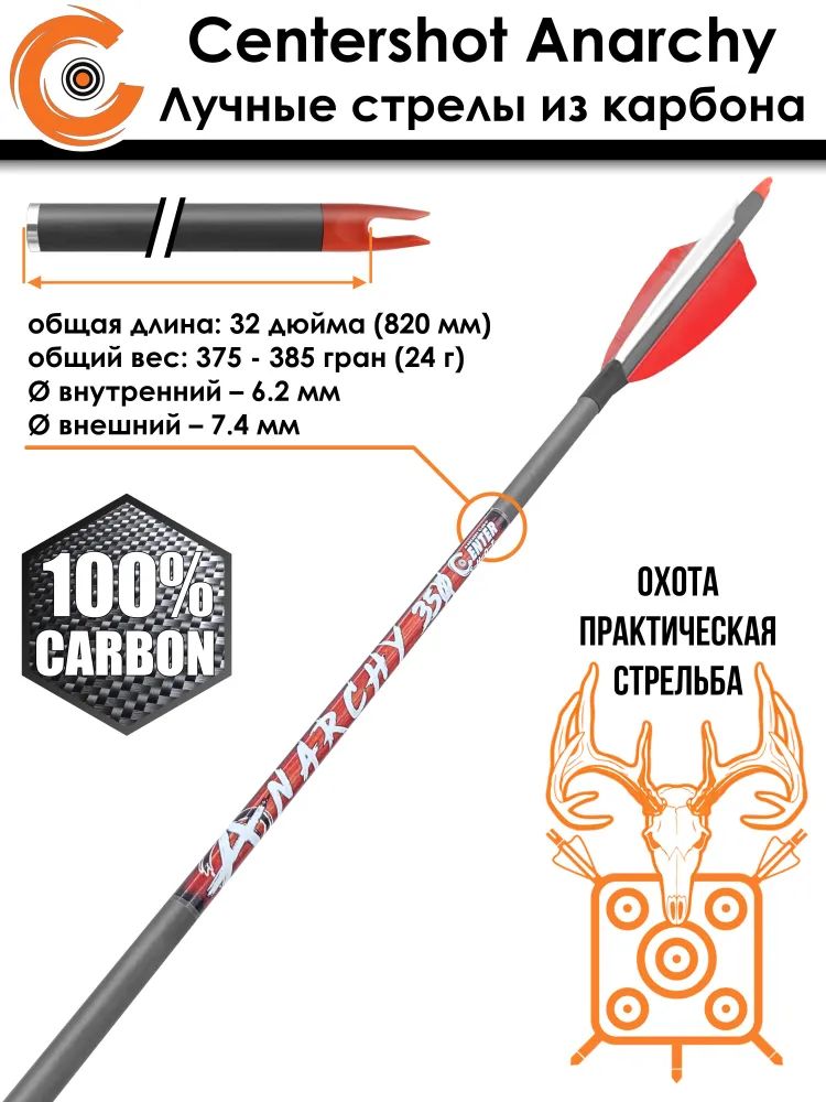 Стрела лучная карбоновая Centershot Anarchy 350 натуральное оперение — изображение 3