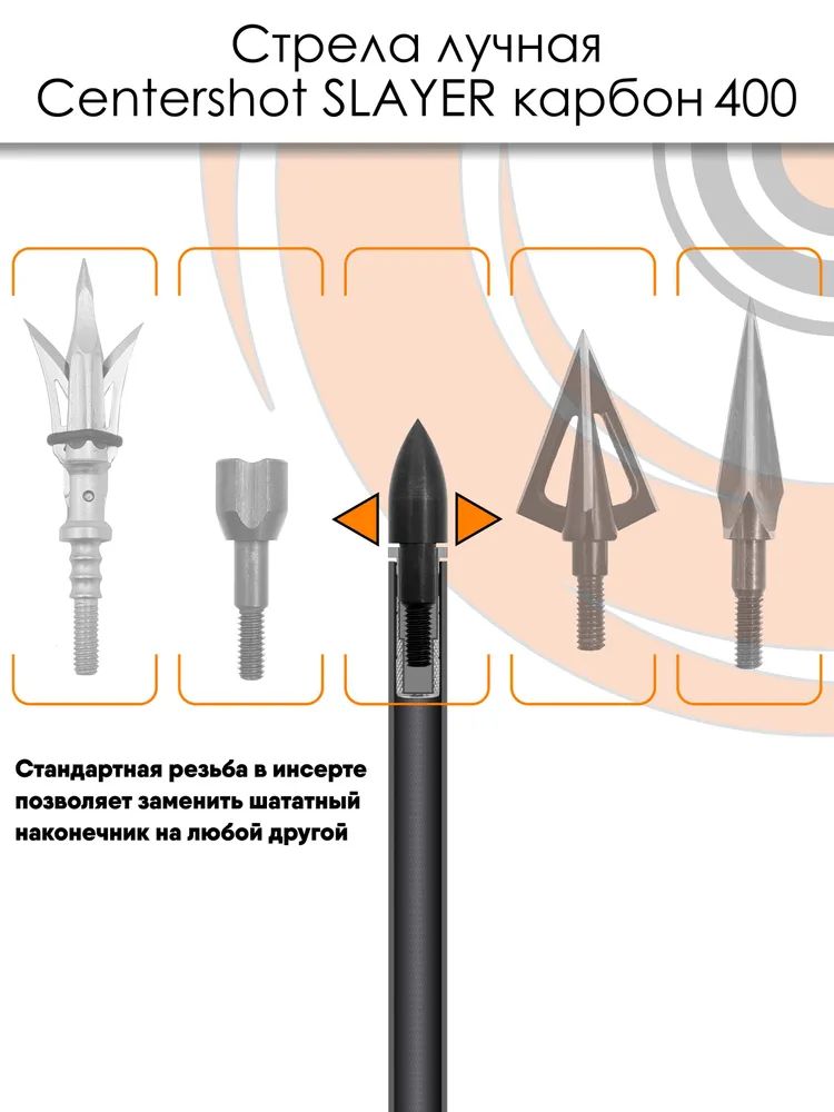 Стрела лучная карбоновая Centershot Slayer 400, длина 30", оперение Blazer 2" (6 шт) — изображение 7
