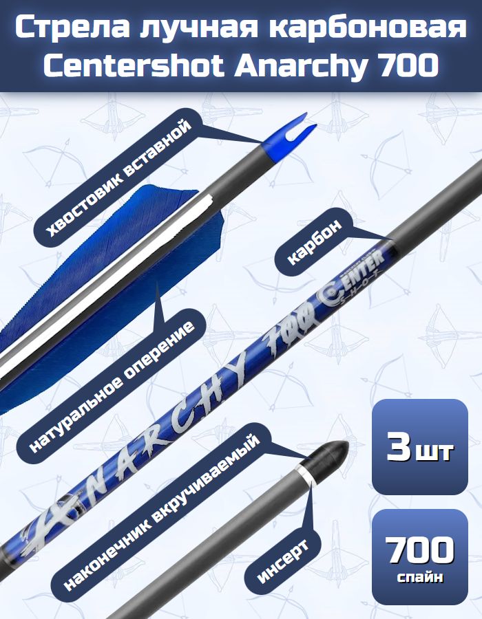 Стрела лучная карбоновая Centershot Anarchy 700 (натуральное оперение) (3 шт)
